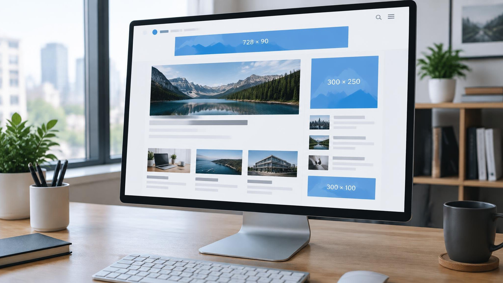 Close-up of a website layout displayed on a monitor