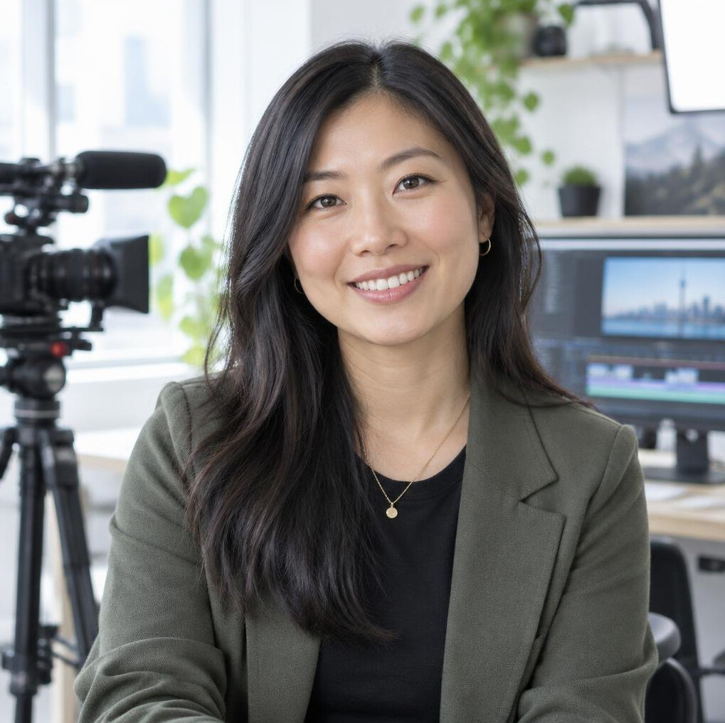 Portrait of a woman video producer in a studio