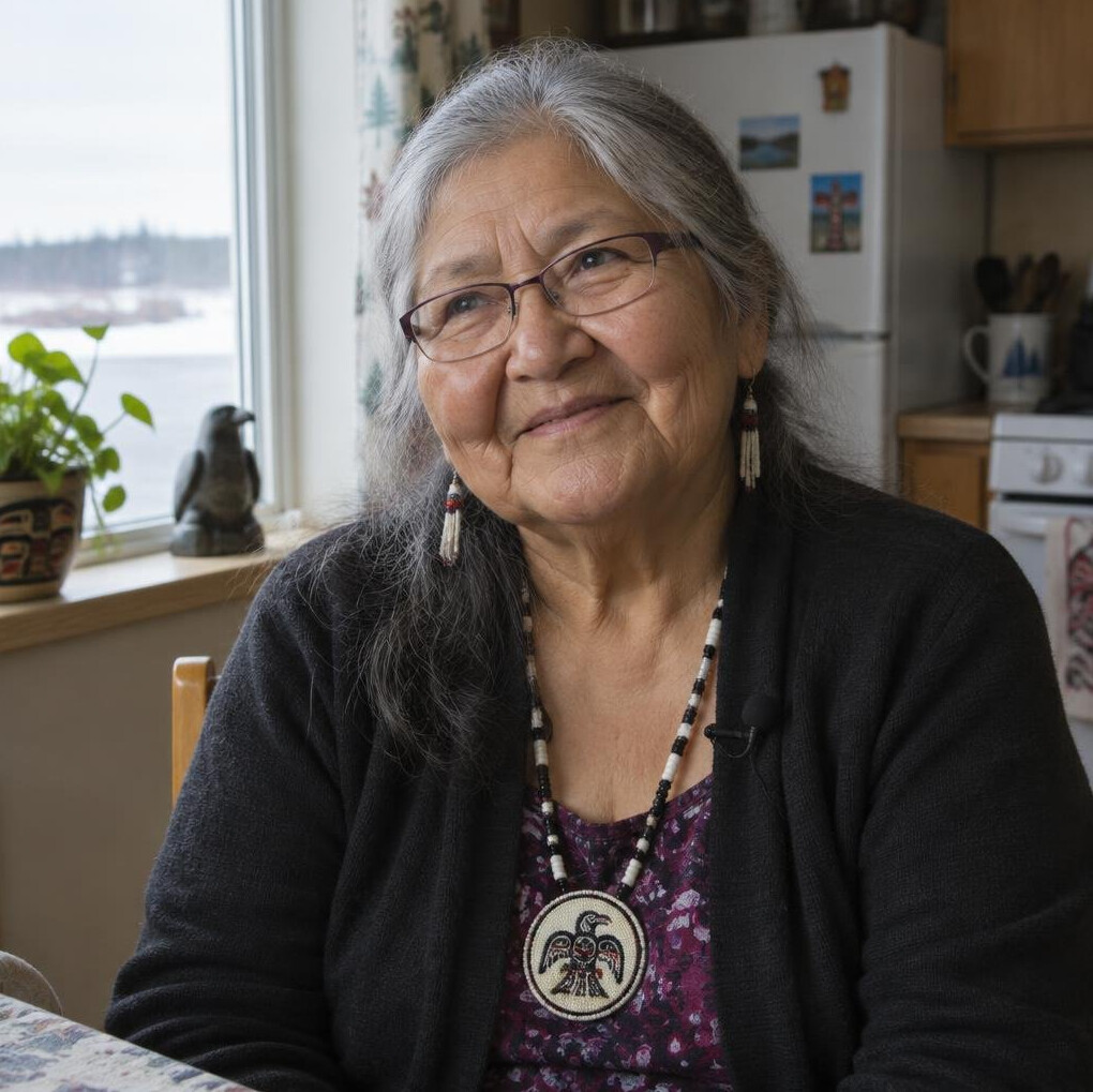 Portrait of an elderly woman smiling during an interview
